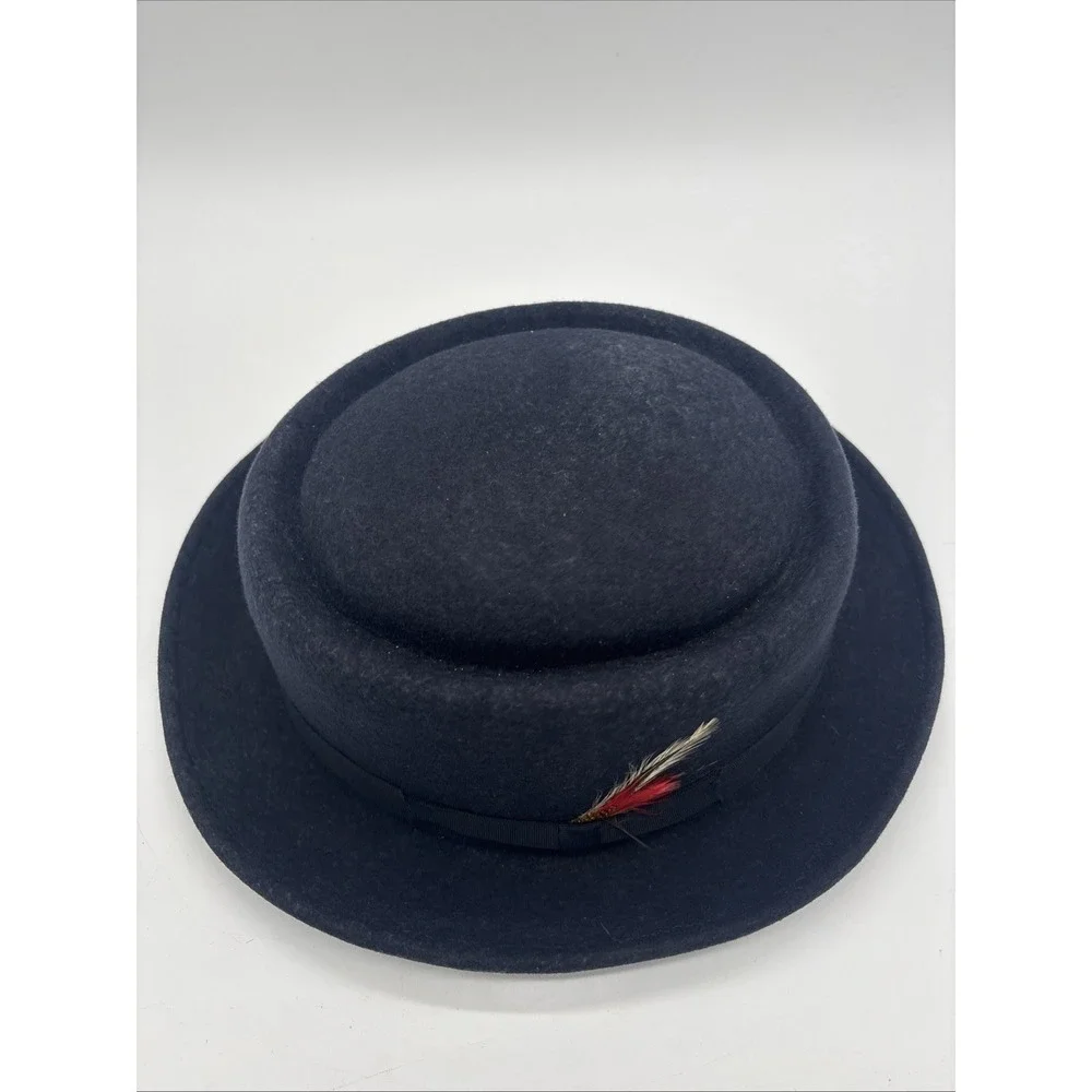 Vintage Pork Pie Fedora Hat By Capas  Design Navy Blue